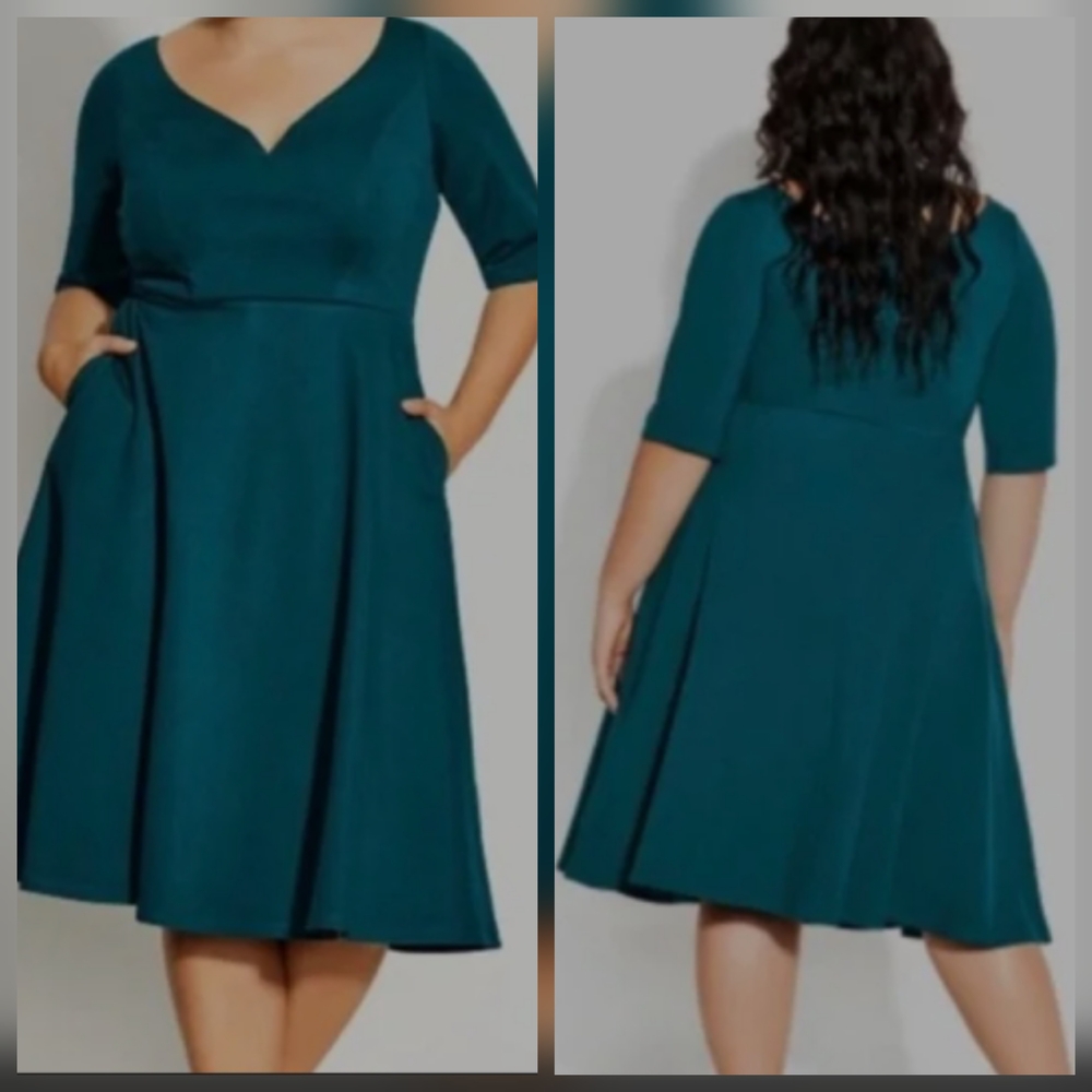 City Chic Teal Midi Dress with Pockets, NWT